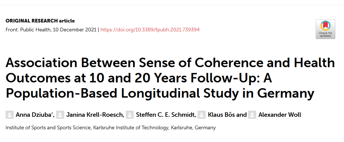 "Heutzutage" scheint die Gesundheit eher den Kohärenzsinn zu bestimmen, als vice versa. Ist Gesundheit damit hauptsächlich Glückssache oder summieren sich kleine Fehler im Leben?
doi.org/10.3389/fpubh.…