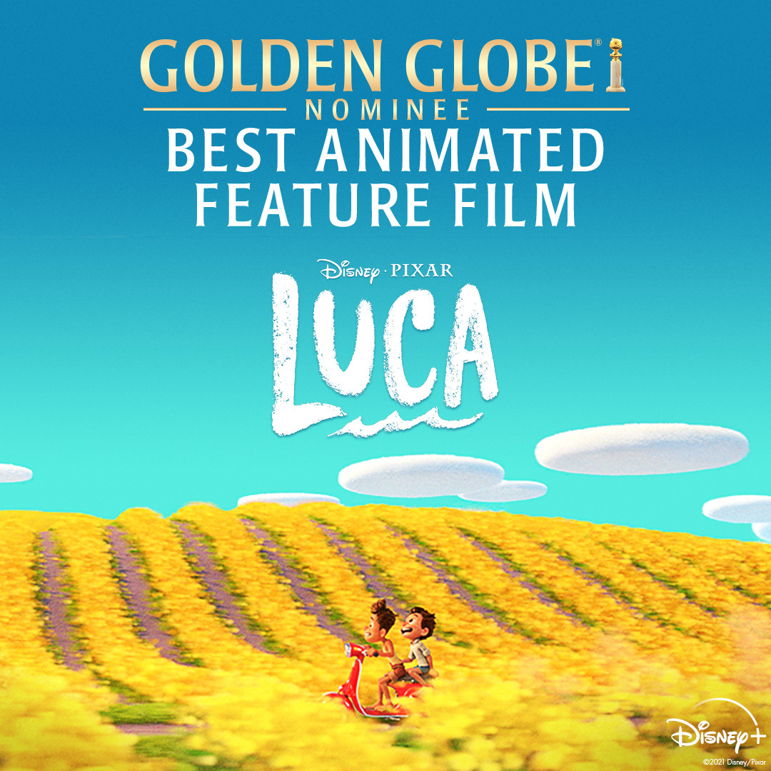 Pixar's tweet photo. Congratulations to the cast and crew of #PixarLuca for their #CriticsChoice and #GoldenGlobe nominations for Best Animated Feature Film! https://t.co/QadTgLzwhP