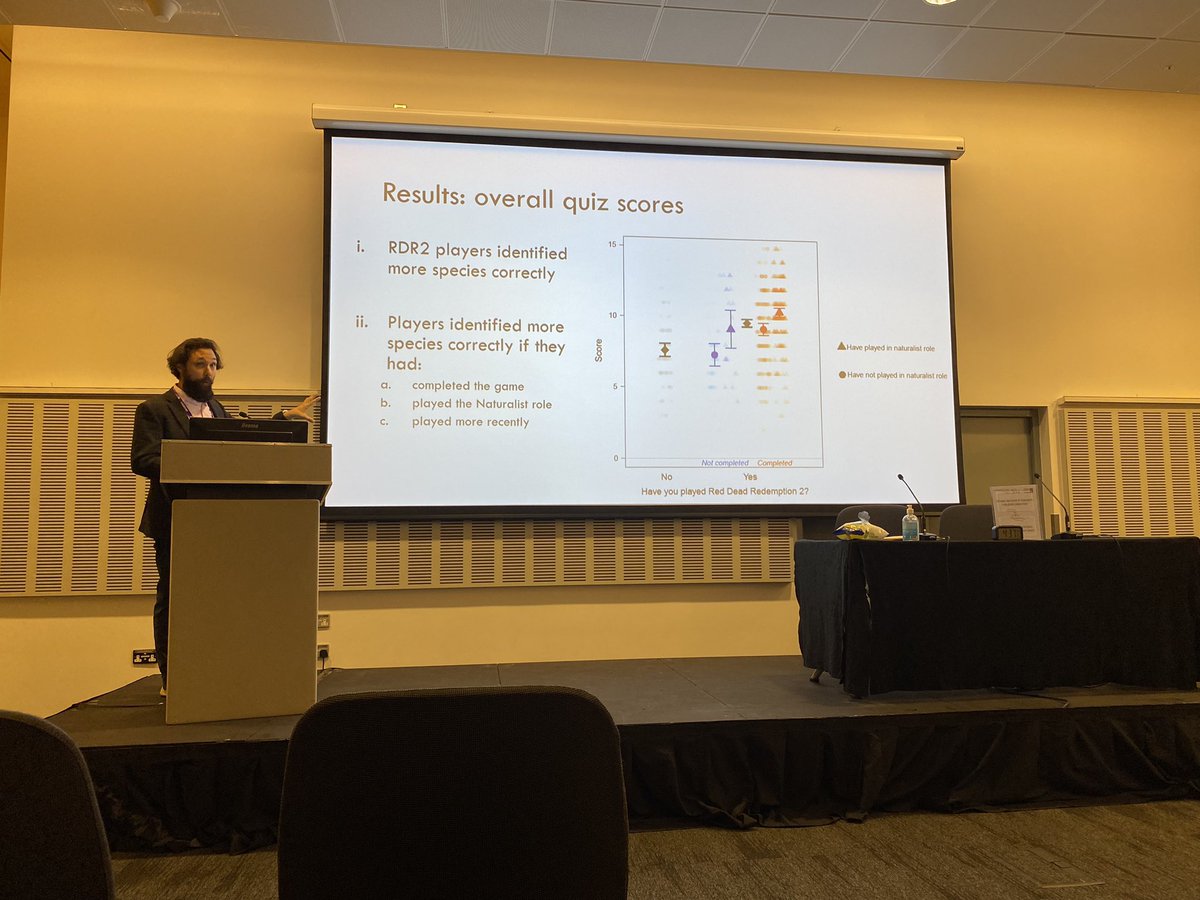 Watts_SH's tweet photo. Wow! Who knew I would be SO engaged with a talk on a video game? “How video gamers learn natural history from Red Dead Redemption” @NedJCrowley. Loved the #interdisciplinary presentations in the #Nature &amp; #Humans session this afternoon! #EAB2021 @BritishEcolSoc https://t.co/qq9nOS28RW