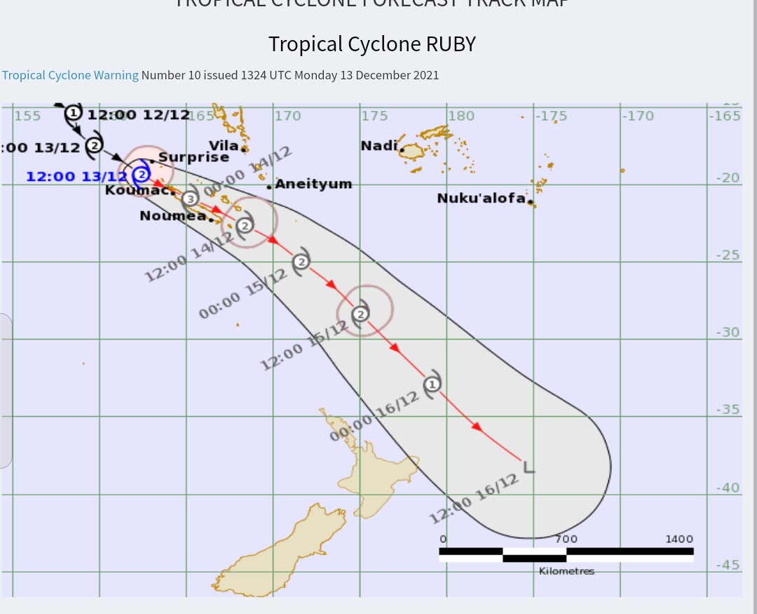 MWPU_1's tweet image. ⚠️𝗧𝗥𝗢𝗣𝗜𝗖𝗔𝗟 𝗖𝗬𝗖𝗟𝗢𝗡𝗘 𝗥𝗨𝗕𝗬⚠️
#TCRuby  (Update 6am - 14/12)
𝗖𝗔𝗧𝗘𝗚𝗢𝗥𝗬: 2️⃣🟠
𝗣𝗥𝗘𝗦𝗦𝗨𝗥𝗘: 975 hPa
𝗪𝗜𝗡𝗗: 120km/h
𝗚𝗨𝗦𝗧𝗦: 166km/h
𝗟𝗢𝗖𝗔𝗧𝗜𝗢𝗡:  19.3°S 162.4°E
𝗧𝗥𝗔𝗖𝗞𝗜𝗡𝗚: SSE at 24 km/h

ℹ️ FijiMet

#𝗠𝗪𝗣𝗨🌀