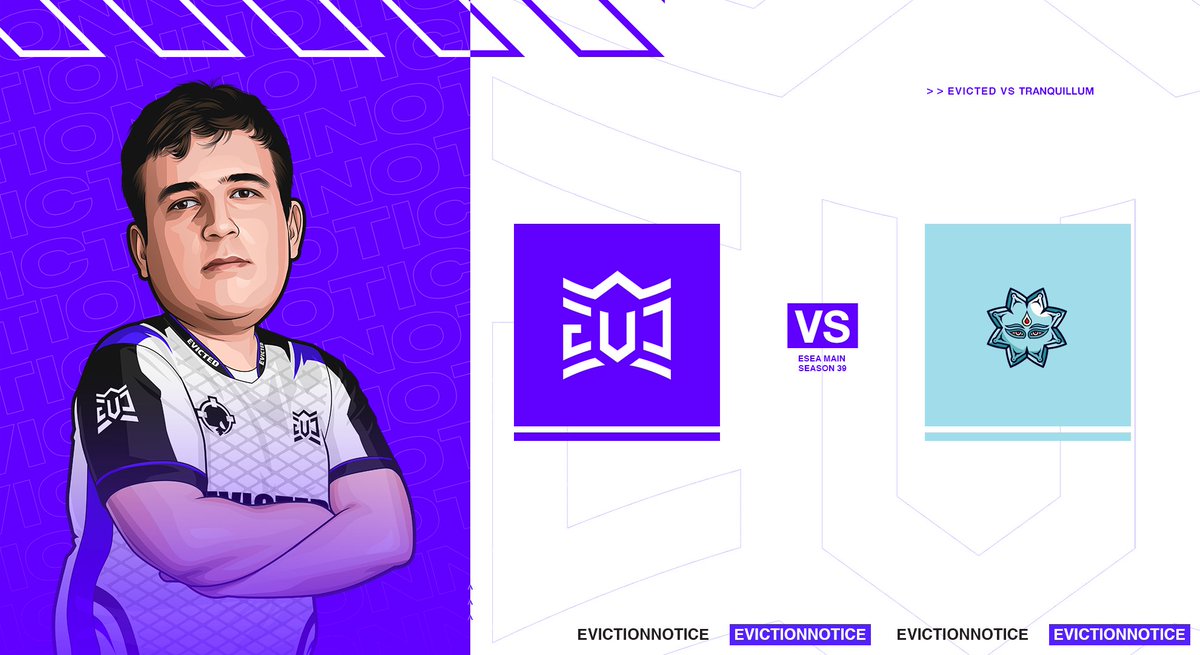 🥁More #ESEA Main Playoffs Tonight! 

🆚<a href="/TranquillumE/">Tranquillum eSports</a>
⌚️18:00 GMT
🎮Best of 3

First Round in the Lower Bracket, lets Start the Climb back up 💪 #CSGO 
twitch.tv/evictedesports