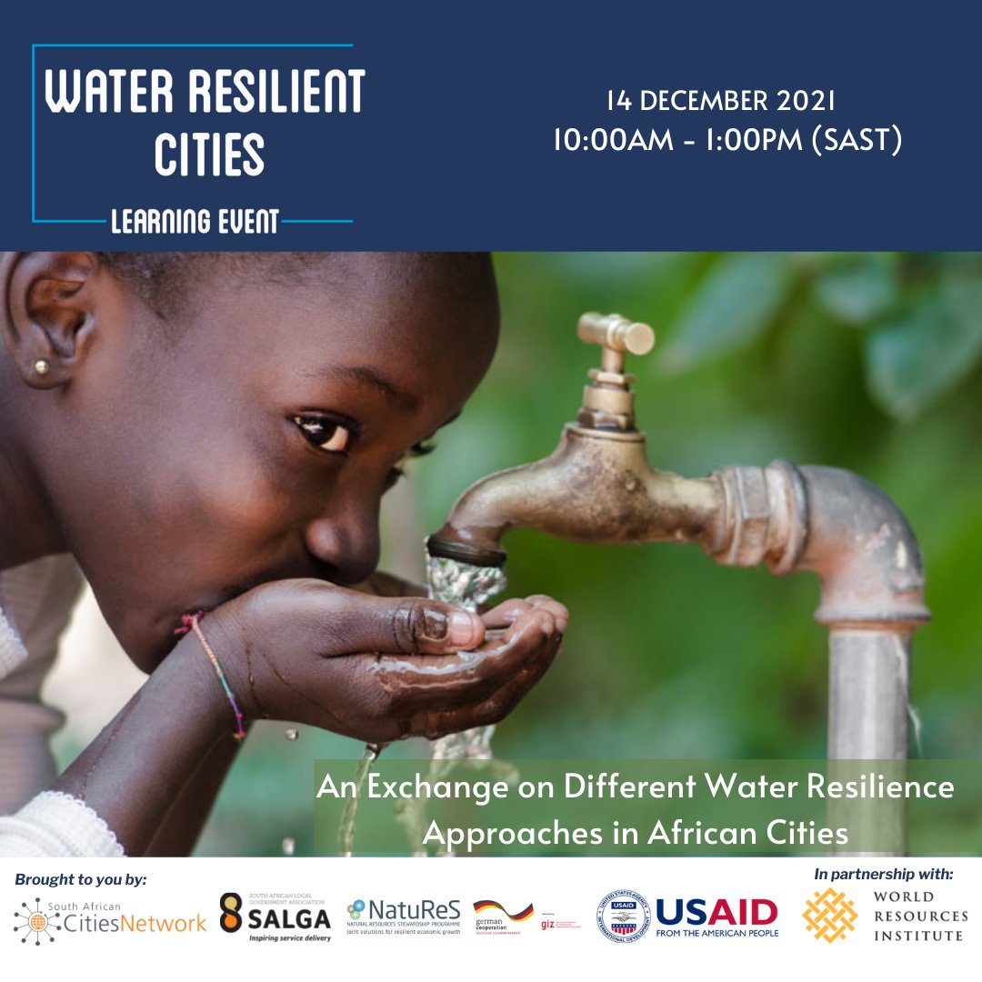 WRIRossCities's tweet photo. Close out 2021 with a fresh perspective on how African cities can achieve #UrbanWaterResilience. Join the Water Resilient Cities Learning Event tomorrow: https://t.co/XLrS93OSJX.
@SACitiesNetwork @SALGA_Gov @NatuReS_global @USAIDWater #WASHFIN @WorldResources @WRIafrica https://t.co/OhlT7HDnJy