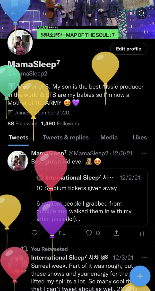 MamaSleep2's tweet photo. Oh my Goodness thank you so much everybody for the birthday wishes.💜 😩😭 These balloons are so cute thank you @SleepDeez love you too. https://t.co/6YJxUGhg4K