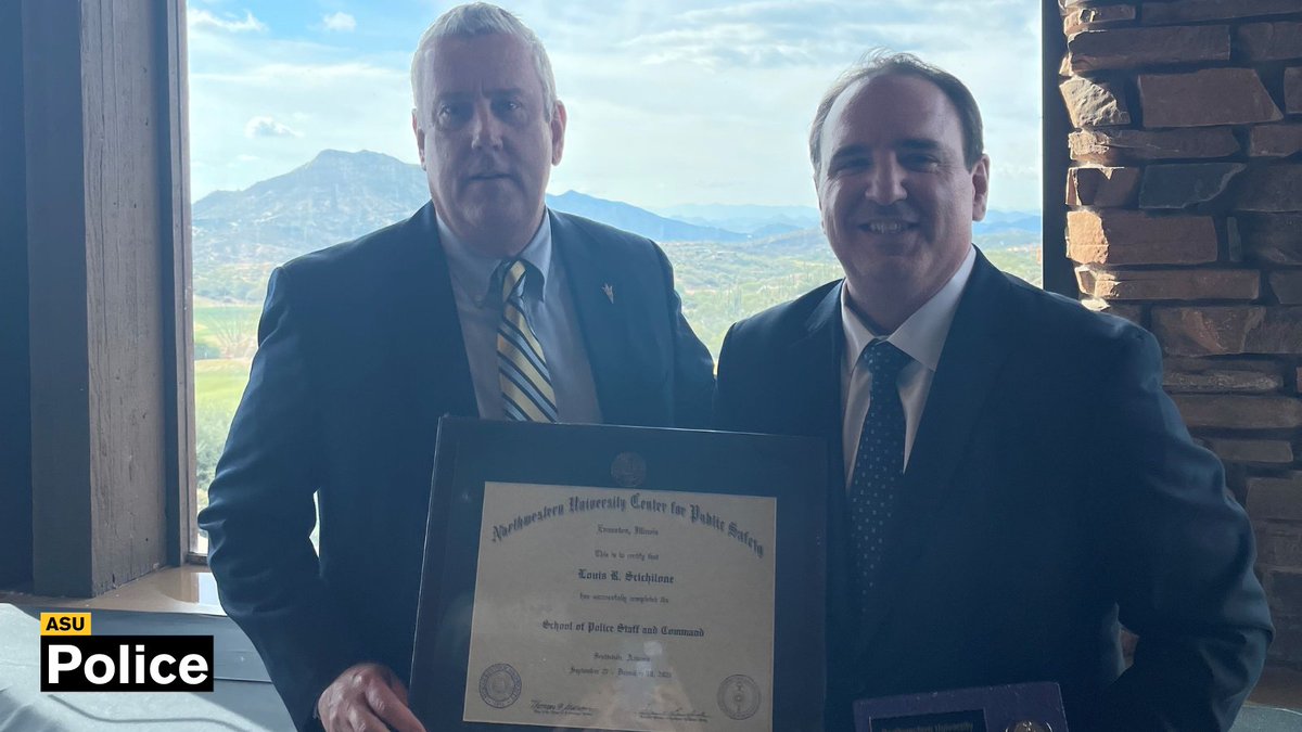 ASUPolice's tweet photo. Students aren't the only ones celebrating #GraduationWeek...
Congratulations to Commander Louis Scichilone on his graduation from the prestigious Northwestern University Center for Public Safety's School of Police Staff and Command program!
#ProgressingTheField #ASUPolice π±π https://t.co/TsSp9qsWhS