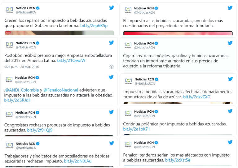 FalaciaDelDia's tweet photo. Por Ejemplo: RCN, cuyo dueño también es dueño de ingenios azucareros y la embotelladora de gaseosas más grande del país, opinando acerca del impuesto a las bebidas azucaradas y minimizando los efectos del azúcar en la salud de las personas. Hay un claro conflicto de intereses. https://t.co/xoJsAk1yAl