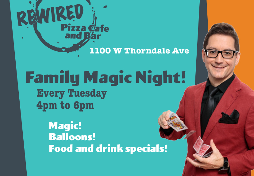 Last week was great even with the freezing cold! Come out to @rewiredpizzacafe tomorrow from 4pm to 6pm for tableside magic, balloons, kids meal specials, and Tequila specials!

#thingstodoinchicago #familythingstodo #familyfun #edgewater #magic #chicagomom #tequilatuesday