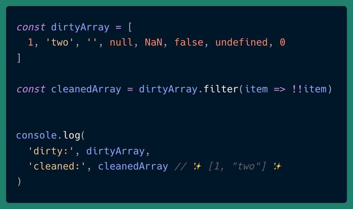Check out how fast and easy you can #clean your #Array from crappy data like: empty string, null, NaN, and so on… #javascript #programming #code #dev #development #typescript https://t.co/rvpjlb9V4l