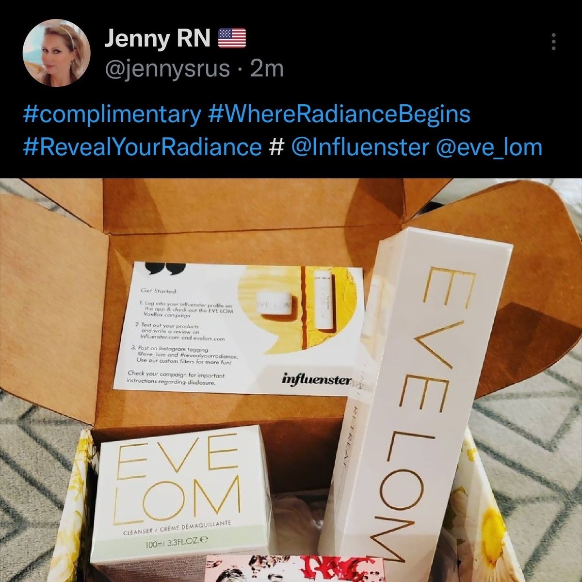 jennysrus's tweet photo. #complimentary #whereradiancebegins #RevealYourRadiance #complimentary #WhereRadianceBegins #RevealYourRadiance # @Influenster @eve_lom https://t.co/ChYUzumcIj