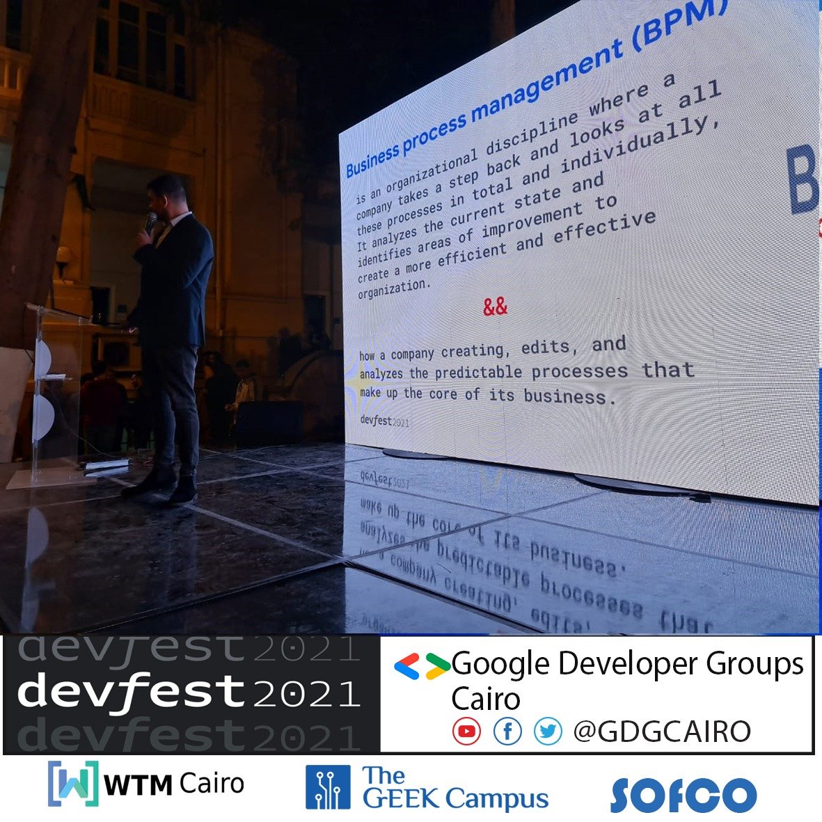 GDGCairo's tweet photo. Google developers group's devfest Cairo
Want to say Thank you to
👉Sameh Mohamed who Taken stage by storm on and told us about Business Process Management (BPM) 🔥
Thanks Sameh for This great session, your efforts and being our guest. ❤️🔥🔥
#DevFest2021
#devfestcairo2021 https://t.co/bpJDDBoZcA