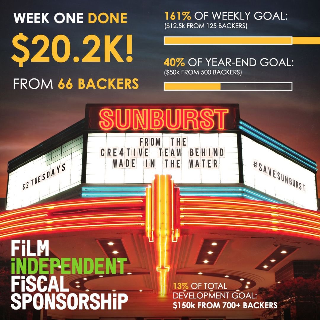 sunburstfilm's tweet photo. Speechless. 

THANK YOU, Sunburst Family, for making our first week an INCREDIBLE SUCCESS!!! We raised 160% of our weekly goal! 
Haven't made your tax-deductible donation via Film Independent, yet? Help make WEEK TWO as incredible
https://t.co/CTwAIIwJqN @filmindependent https://t.co/O1YL81CJFM