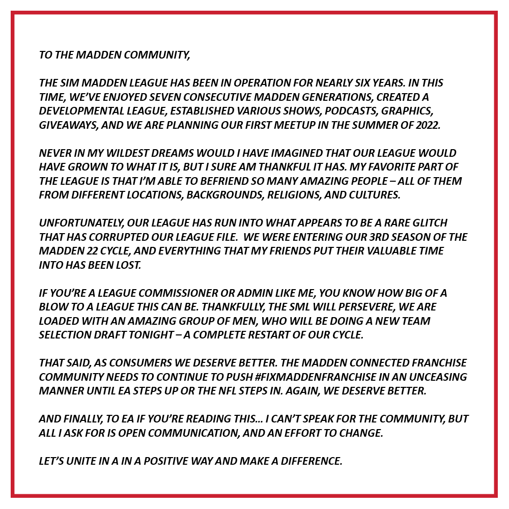 Sim Madden League tweet media