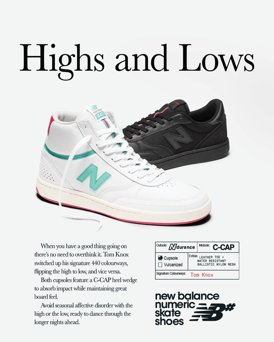 nbnumeric's tweet photo. The Highs and Lows with @t0mkn0x.
This seasonal switch of Tom's signature colorways in the 440 and 440H are available now.
#NBnumeric
#NM440 https://t.co/7eJ0Sugkj6