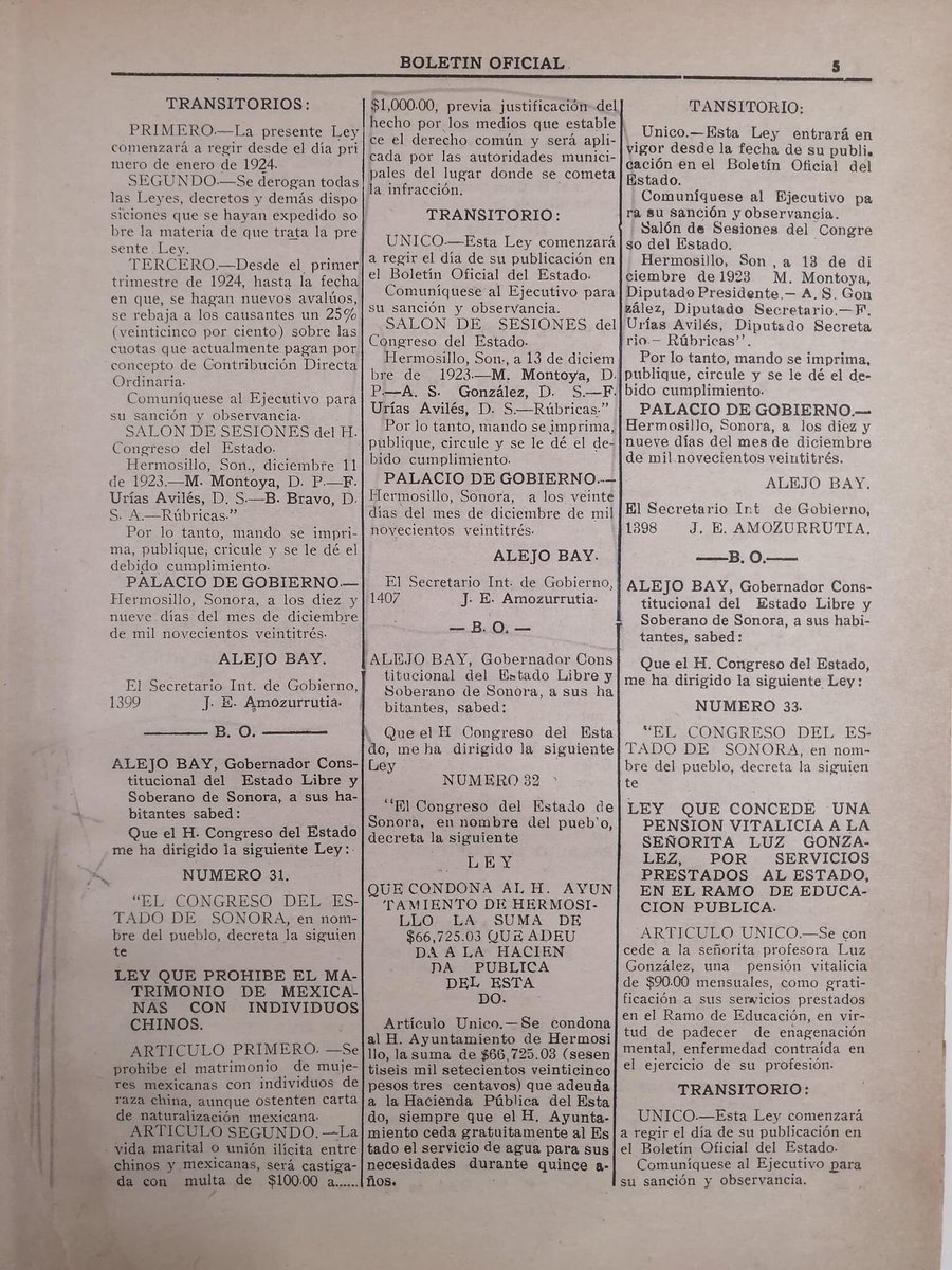 Hoy se recuerda el 98 aniversario de la Ley Número 31. Aprobada por el Congreso el día 13 de diciembre de 1923, dicha ley prohibía el matrimonio de mujeres mexicanas con individuos de origen chino, aún cuando éstos tuvieran carta de naturalización.
#AGES #Sonora
<a href="/gobiernosonora/">Gobierno del Estado de Sonora</a>