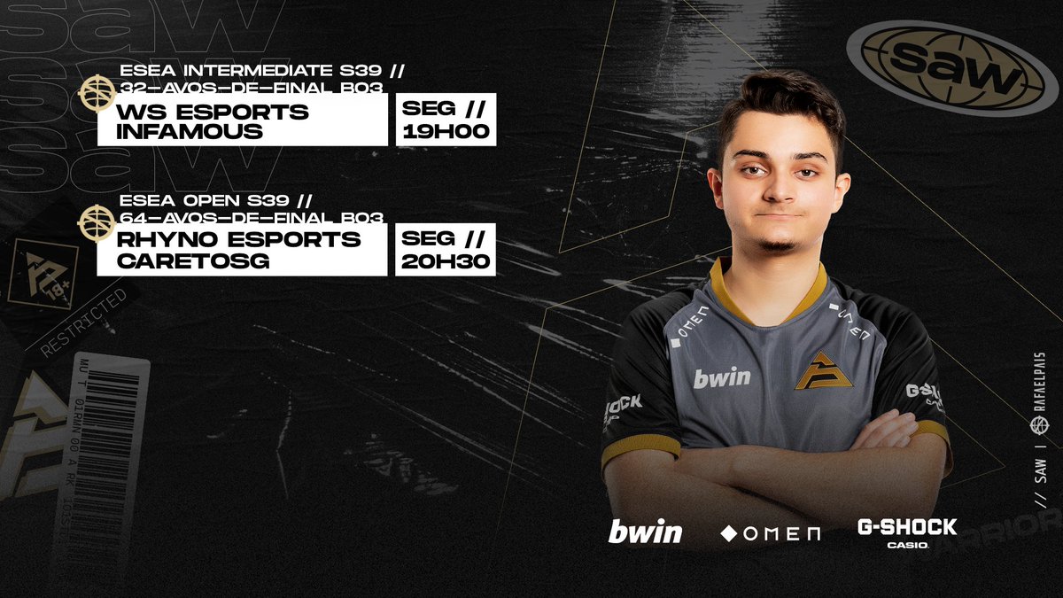 rafaelpaisgk's tweet image. Hoje podemos ter 7 equipas portuguesas a súbir de divisão na @ESEA 🇵🇹 Vamos acompanhar os @WSESPORTSPT até o duelo tuga entre @RhynoEsports_ e @CaretosG começar. 

Stream a começar às 18:45 💪

📺twitch.tv/rafaelpaisgk

#StayAWarrior