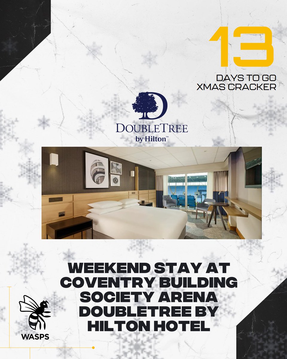 Wasps Rugby (@waspsrugby) on Twitter photo 1️⃣3️⃣ days to go until The Christmas Cracker 🎄
Follow + Retweet this post for a chance to WIN a weekend stay for two at the Hilton Hotel at <a href="/CBSArena/">Coventry Building Society Arena</a> 
🎟| wasps.co.uk/xmas
T&Cs| wasps.co.uk/xmas-comp 1️⃣3️⃣ days to go until The Christmas Cracker 🎄
Follow + Retweet this post for a chance to WIN a weekend stay for two at the Hilton Hotel at <a href="/CBSArena/">Coventry Building Society Arena</a> 
🎟| wasps.co.uk/xmas
T&Cs| wasps.co.uk/xmas-comp