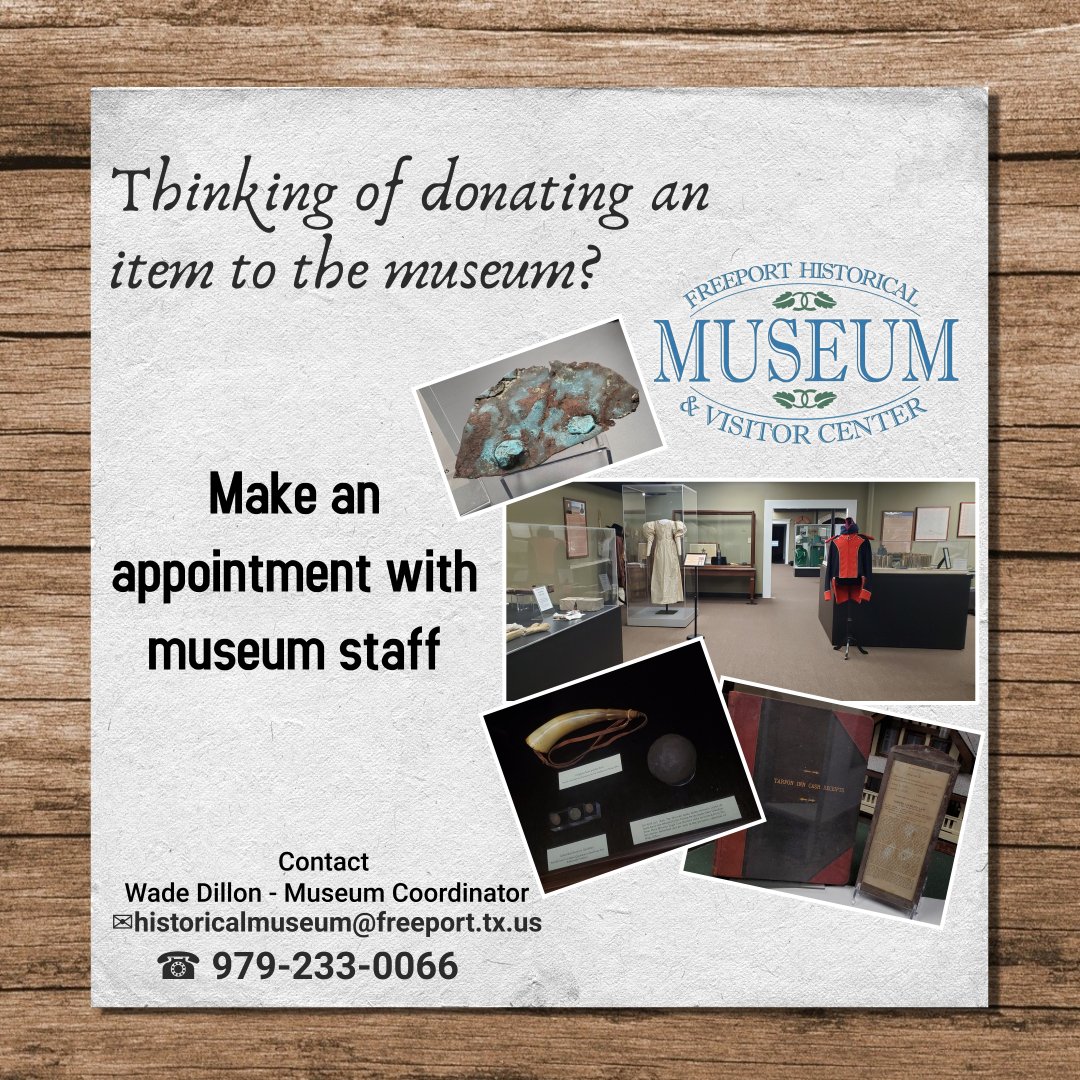 FreeportMuseum's tweet photo. "It belongs in a museum!" - Indiana Jones 🗺

Please make an appointment with museum staff. We will be happy to sit down with you to discuss your donation! https://t.co/DK0pqN0gDp