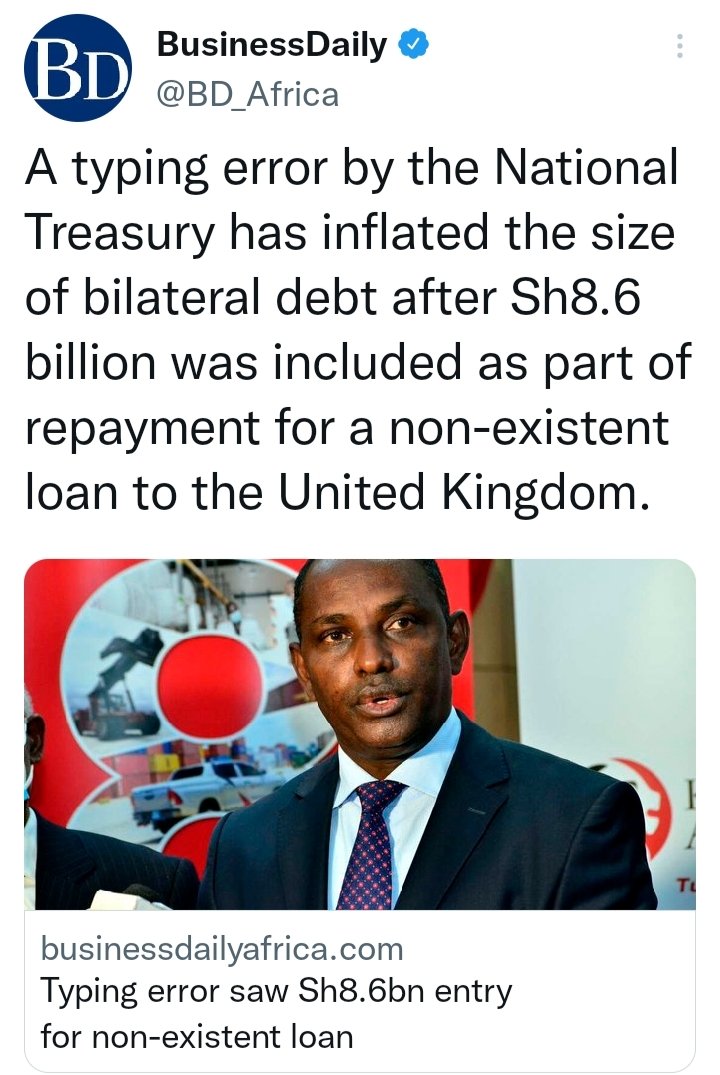 solo_ambuku's tweet photo. Entry came despite #Kenya having cleared loans owed to #UK, in 2020 after wiring Sh35.3 million. Officials said this was a typing error and was supposed to be under #Eurobond interest payments, raising questions on  accuracy of @KenyaTreasury. - @BD_Africa. #ComputerError 🤕😷🤧 https://t.co/RFvPzMu5js