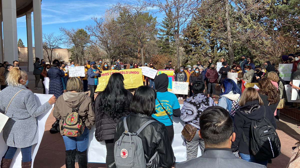 MattGrubs's tweet photo. About 70 people outside the Capitol rallying for the People’s Map of congressional districts (a version of which is already on the way to the governor) and for the original NM Senate district maps. #nmleg https://t.co/E47GpWeKTl