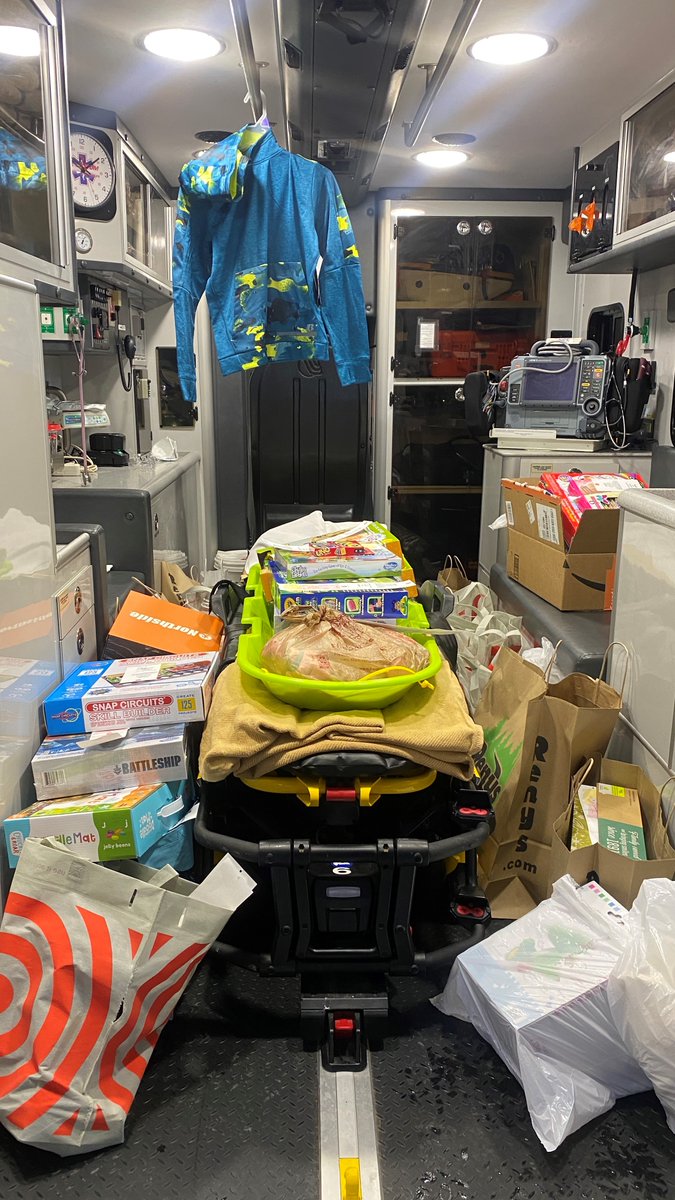 SacoFireDept's tweet photo. Working with our community Salvation Army, our Firefighters/EMTs are spreading some holiday cheer by filling the ambulance with gifts for local children in need. https://t.co/wKHqaIeDK4
