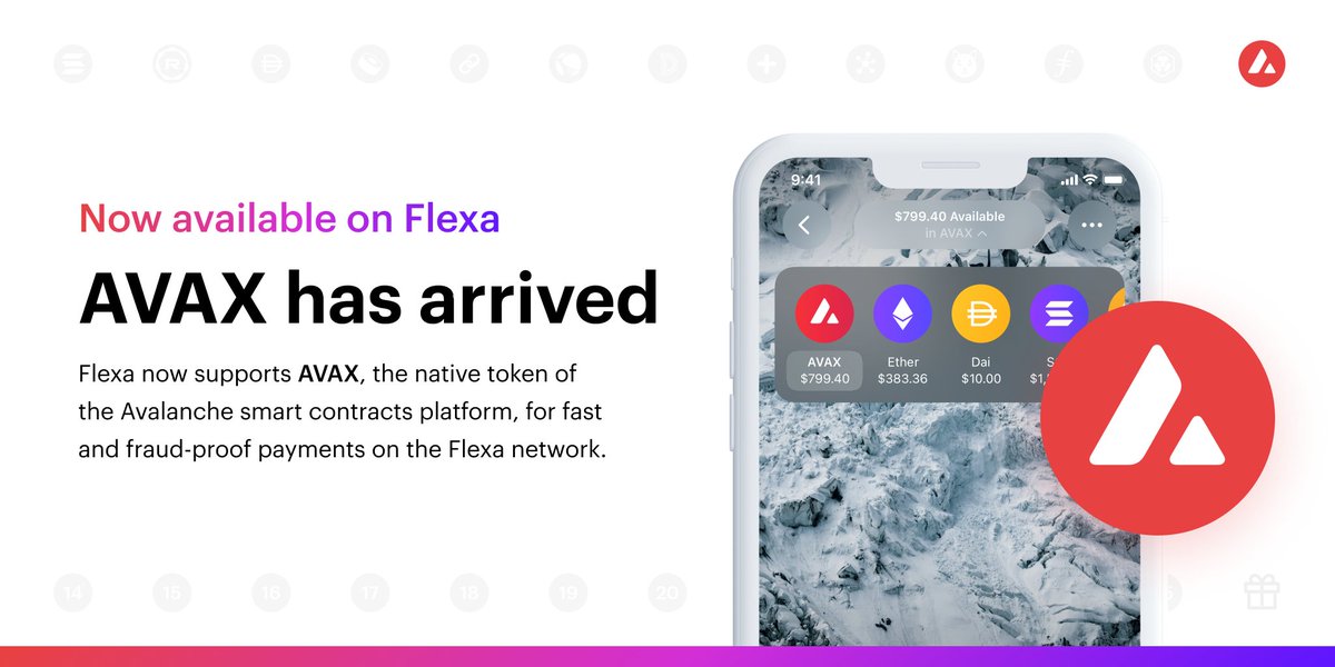 ‘Tis the season for... $AVAX! The native token of @AvalancheAVAX is now supported across the entire Flexa network, for fast and fraud-proof payments anywhere Flexa is accepted. #25DaysofFlexa🎁