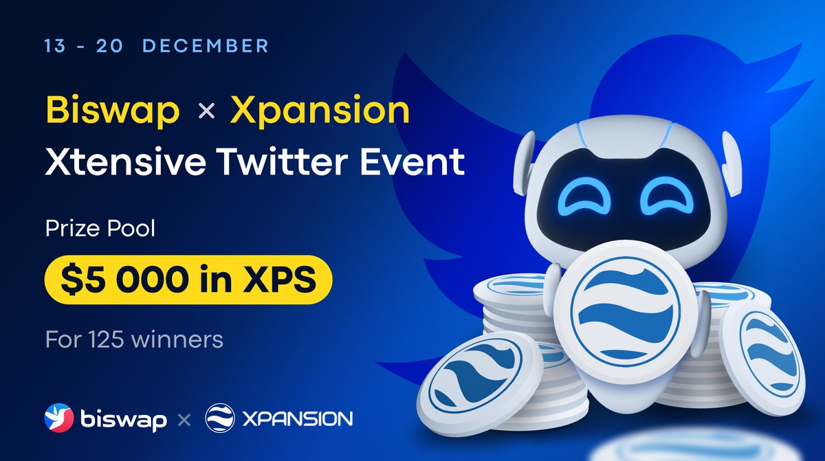 Biswap_Dex's tweet image. 🪐$5 000 Biswap &amp;amp; Xpansion Xtensive Event!🪐

📅 13-20 DEC
🏆 Each of 125 winners will get $40 in $XPS

1️⃣ Follow @Biswap_Dex &amp;amp; @xpsgame
2️⃣ Like + Quote the tweet &amp;amp; tag 3 friends
3️⃣ Fill the Form: bit.ly/3GVQuXN

📍Rewards will be shared in 72h after the finish.