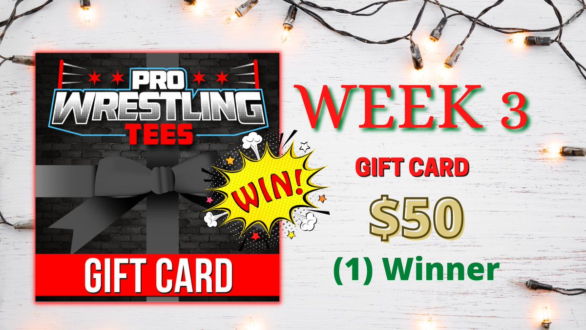 🎁It's TIME for the WEEK 3 GIVEAWAY!!!!!!!!🎁

🎁 (1) Person will win a $50 Gift Card to the Pro Wrestling Tees store!!! 

ENTER:
🎄 RETWEET 
🎄 FOLLOW ME
🎄 COMMENT your favorite Holiday Dish below! 

Winner will be DM'd on Friday! 

❄️❄️❄️GOODLUCK! ❄️❄️❄️