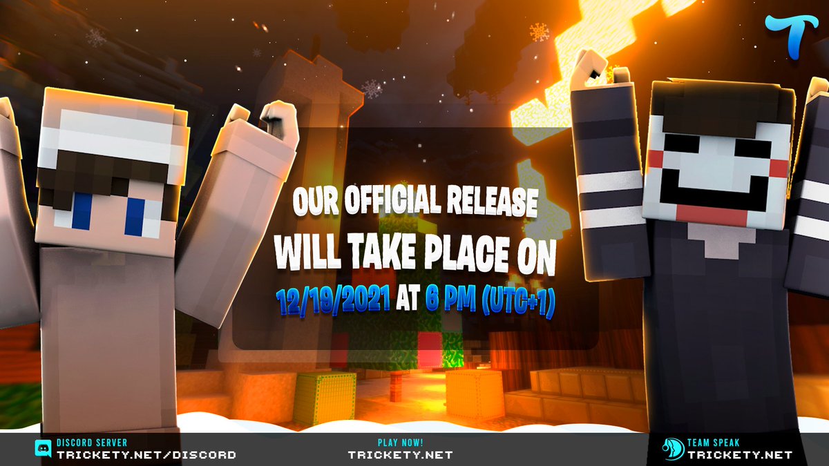 TricketyNetwork's tweet image. Trickety Release | 12/19/2021 at 6 PM (UTC+1) 🥳

We are pleased to announce our release next Sunday, 12/19/2021 at 6pm (UTC+1). 🚀 To make sure you don't miss it, compare the time with that of your country. 🎉

🔗 Discord » trickety.net/discord

» ❤️ &amp;amp; 🔁 to win $10 PayPal