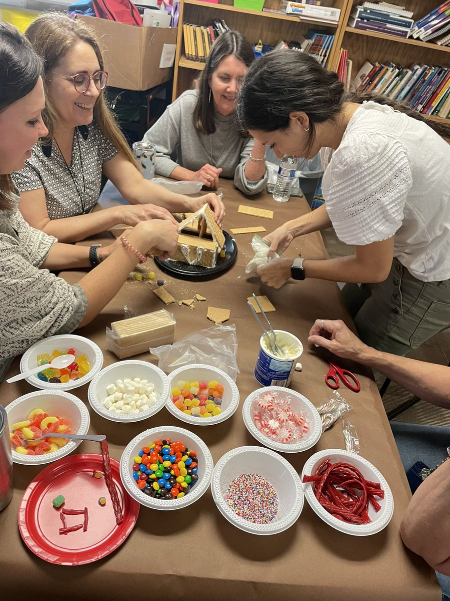 asullysheldon's tweet photo. Making Gingerbread houses -Team building during PLC’s. #lakesybelia #lakesybeliadolphins https://t.co/l6cegYJpNK