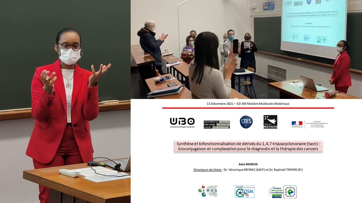 Raphaël Tripier & MAC Research Group (@rtripier) on Twitter photo Great PhD defence of <a href="/AxiaMarlin/">MARLIN Axia</a> today from <a href="/UBO_UnivBrest/">UBO - Univ. Brest</a>, based on very interesting studies about tacn derivatives for diagnostic and therapeutic applications in prostate cancer and chronic lymphocytic leukemia treatments. Congrats and best wishes!
<a href="/UMR_6521/">CEMCA - UMR CNRS 6521</a> @INC_CNRS Great PhD defence of <a href="/AxiaMarlin/">MARLIN Axia</a> today from <a href="/UBO_UnivBrest/">UBO - Univ. Brest</a>, based on very interesting studies about tacn derivatives for diagnostic and therapeutic applications in prostate cancer and chronic lymphocytic leukemia treatments. Congrats and best wishes!
<a href="/UMR_6521/">CEMCA - UMR CNRS 6521</a> @INC_CNRS