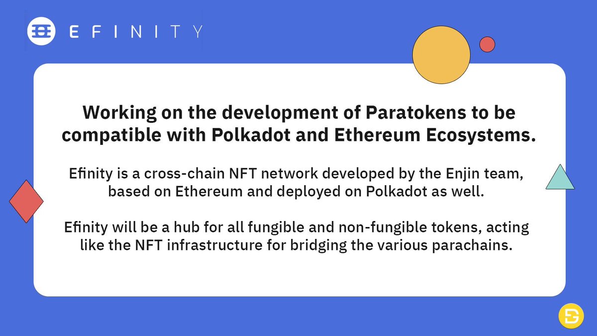 DFG__Official's tweet photo. Next-generation blockchain for NFTs.

Bringing NFTs to @Polkadot

@efinityio developed by @enjin https://t.co/hoaJBxl2IV
