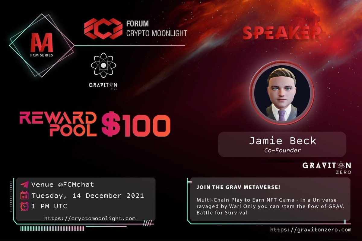 GravitonZero's tweet photo. We have another AMA tomorrow! Don't miss it! 
@Crypt_MoonLight  x @GravitonZero
 
#FCM is Hosting an AMA with Graviton

Venue: https://t.co/FOrQX5ADjI 
Reward Pool : $100 USDT
Time: Monday , 14th December 2021, 1PM
Rules: Follow @GravitonZero &amp; @crypt_moonlight
#ByGamers4Gamers https://t.co/vBOOrvR3Qv