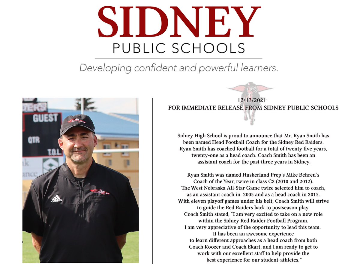Sidney_Raiders's tweet photo. Congratulations Coach Smith! #TheRaiderWay https://t.co/LSuwoIwIxy