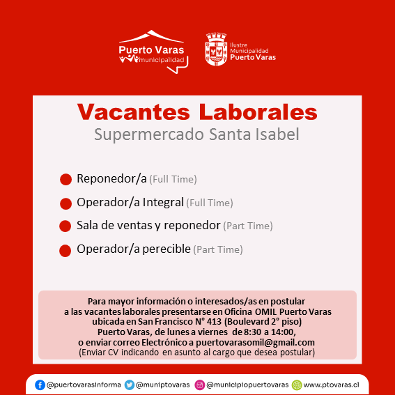 ➡ Recuerda que en OMIL #PuertoVaras te brindamos asesoría para tu inclusión laboral, cobro del seguro de cesantía, capacitación y más.