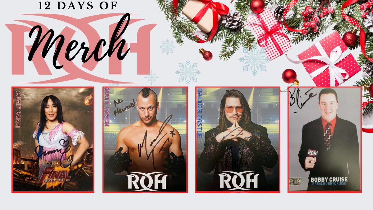 🎁 12 Days Of ROH Merch 🎁

DAY 4️⃣ - Signed 8x10 ✍️

🎄Get ready for the ROH Holiday Sale starting 12/25. Check out these <a href="/ringofhonor/">ROH - Ring of Honor Wrestling</a> signed 8x10s🎄

🛒 Shop Autographed Items: bit.ly/3dOQoEM

<a href="/SumieSakai/">✌️Sumie Sakai✌️</a> <a href="/MattTaven/">ᴛʜᴇ ᴛʀᴇɴᴅ MʌTT TʌVEN</a> <a href="/theDALTONcastle/">Dalton Castle</a> <a href="/realBobbyCruise/">Bobby Cruise</a> 

#12daysofmerch