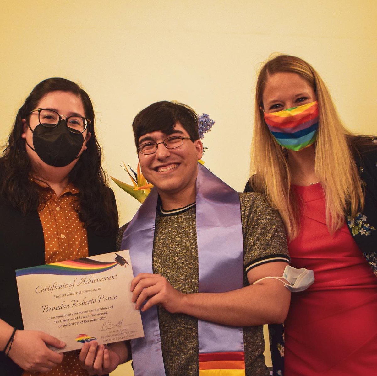 UTSA_MSC's tweet photo. Shoutout to our peer facilitator, Brandon Ponce, for graduating this semester with a BA in Modern Language Studies- Concentration: Japanese! Brandon also received this semester’s Lavender Leadership Award. We are so proud of you and will miss you at #MSCEJ! #UTSAGrad2021 https://t.co/Vkct4rP3VC