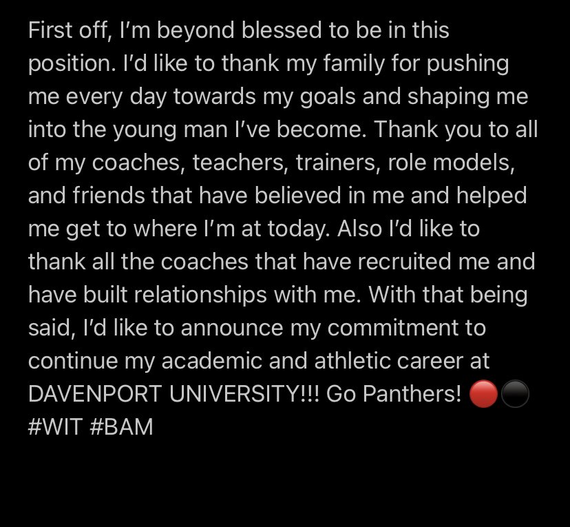 COMMITTED!! Can’t wait to get to work!!🔴⚫️ <a href="/SparkyMcEwen1/">Sparky McEwen</a> <a href="/DU_Football/">Davenport Football</a> <a href="/AdrianMcEwen/">AJ McEwen</a> <a href="/CoachRodOden/">Coach Rod Oden</a> <a href="/RisingStars6/">Rising Stars Academy</a> <a href="/AllenTrieu/">Allen Trieu</a> <a href="/TheD_Zone/">The D Zone</a>
