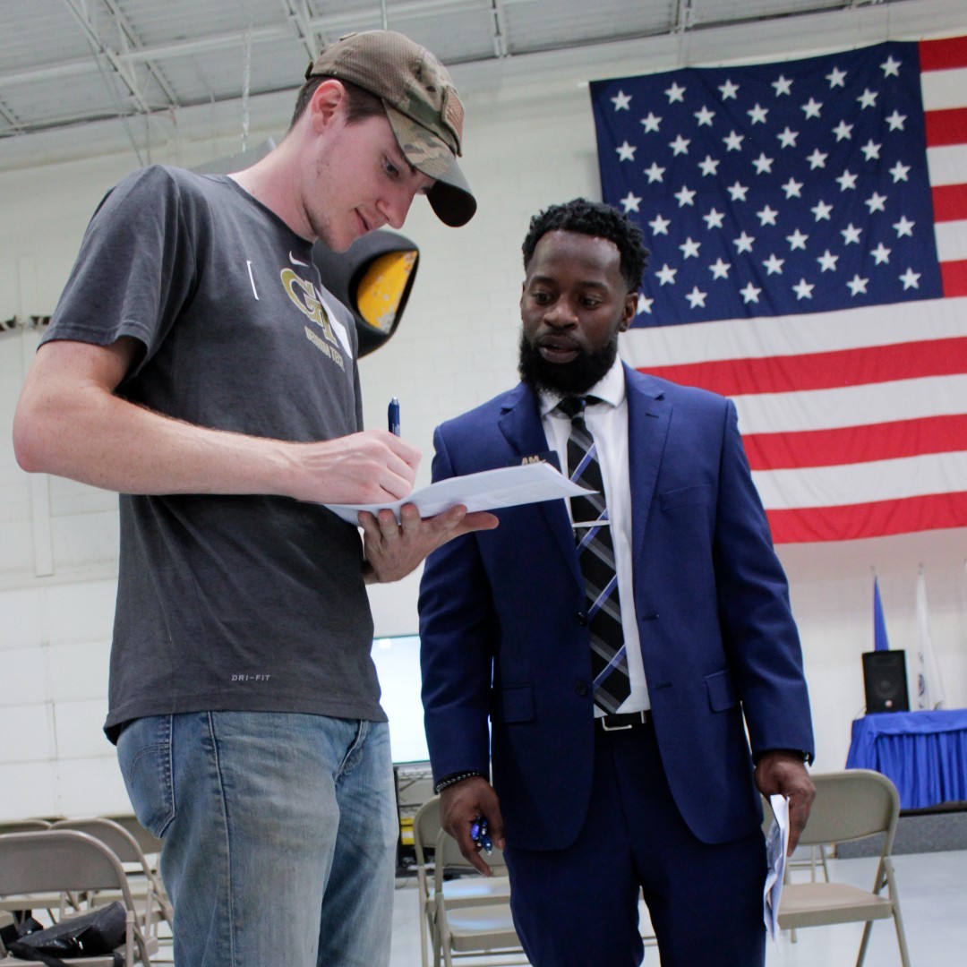 AviationAIM's tweet photo. AIM Atlanta Metro Admissions Rep, Phil, assisting a November start student with documentation during orientation. #ManCrushMonday #AIMspirit #AIM2Graduate https://t.co/V0ifweodrC