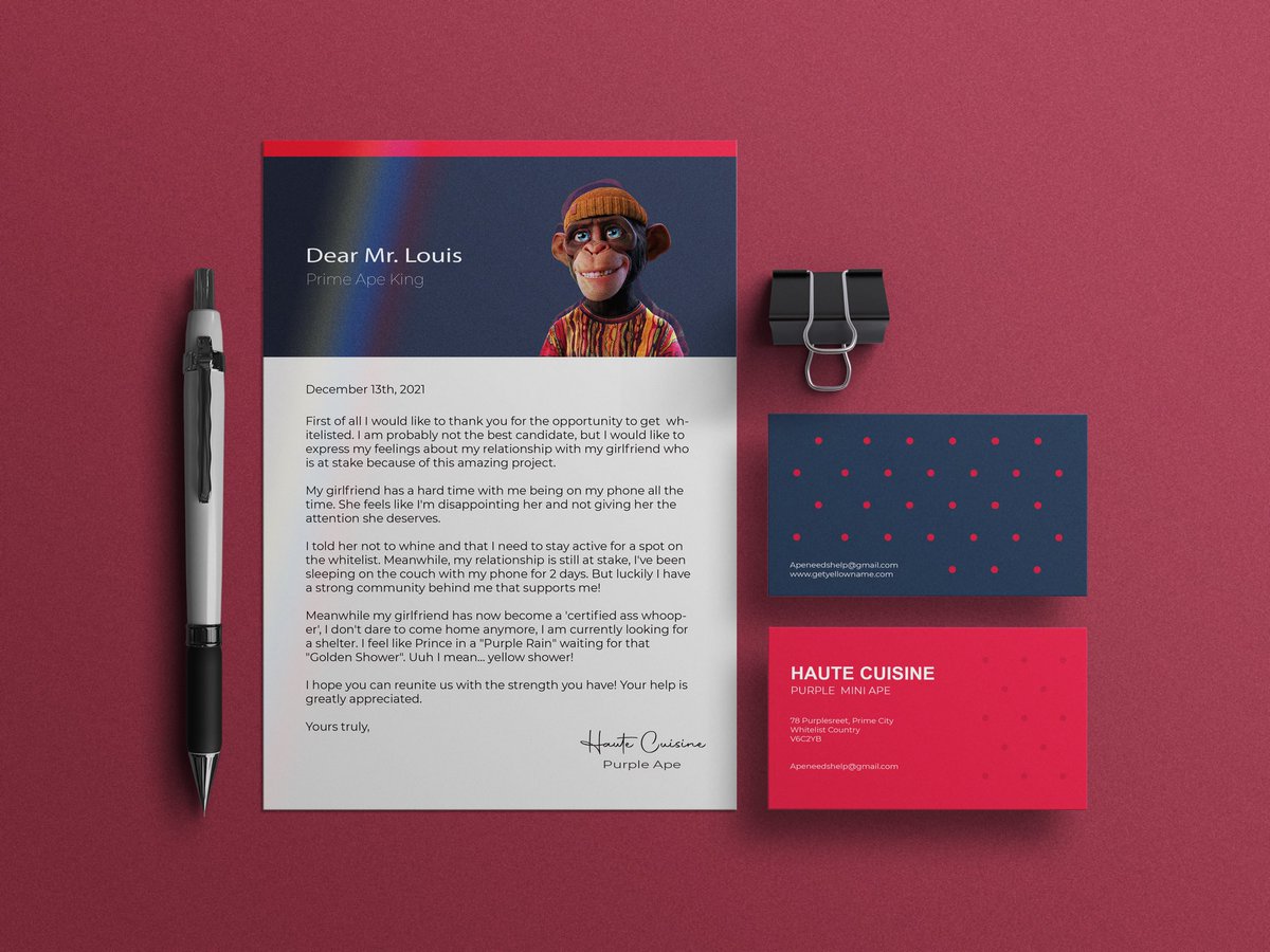 hautecuisine__'s tweet photo. Dear Mr Louis, @PrimeApePlanet , I would like to give it a shot.. I tried my best and put my heart and soul in this letter. I even bought a nitro account in discord because the file was to big to share lol. 😂

#primeapes #kinglouis #primeape #primeapesnft #kurtisdawe https://t.co/1L3BjIAYTd
