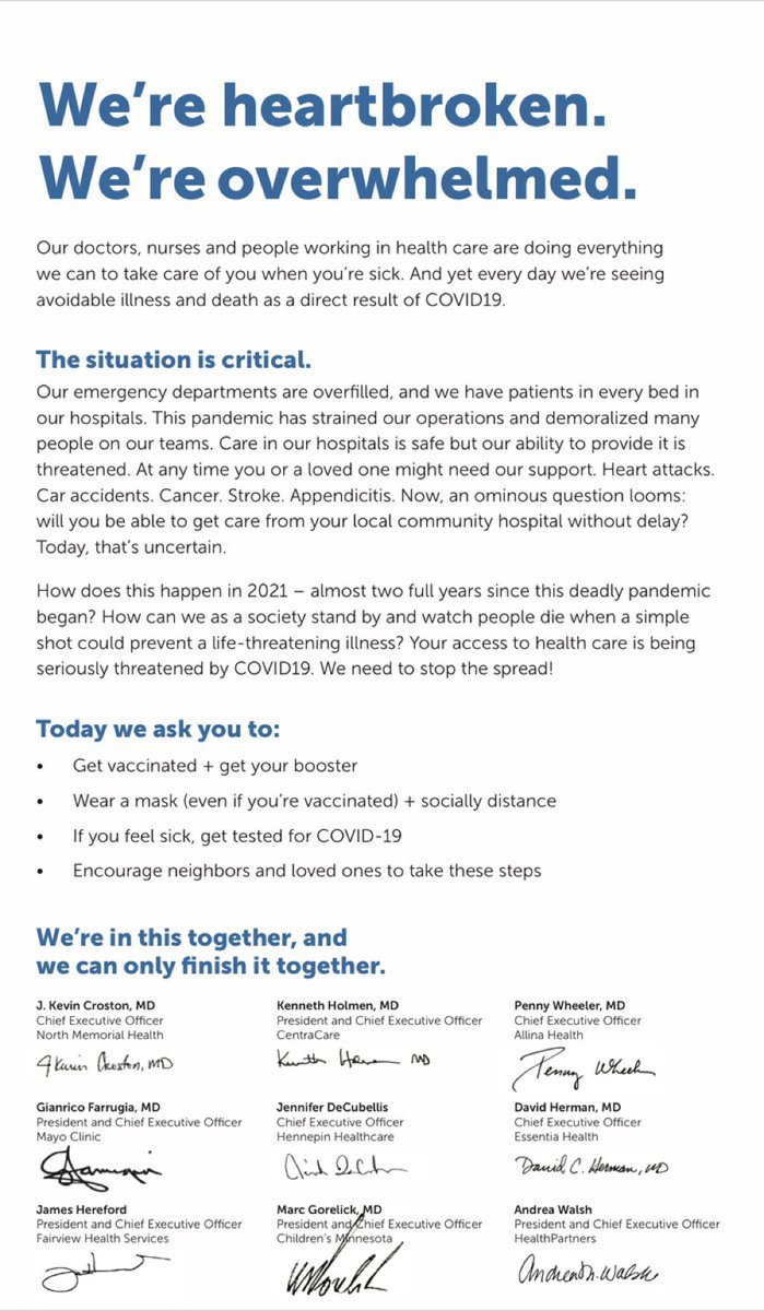 We’re heartbroken. We’re overwhelmed. The situation is critical. Please get vaccinated, wear a mask, wash your hands and get tested for COVID if you feel sick.
