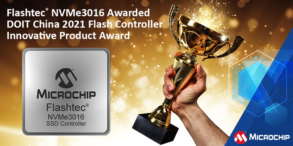 MicrochipTech's tweet image. We are happy to share that our Flashtec® NVMe3016 SSD controller has been awarded the DOIT China 2021 Flash Controller Innovative Product Award. Learn more about this award mchp.us/3IKXOqO and the product mchp.us/3DSXwun. #nvme #flashcontroller #innovation