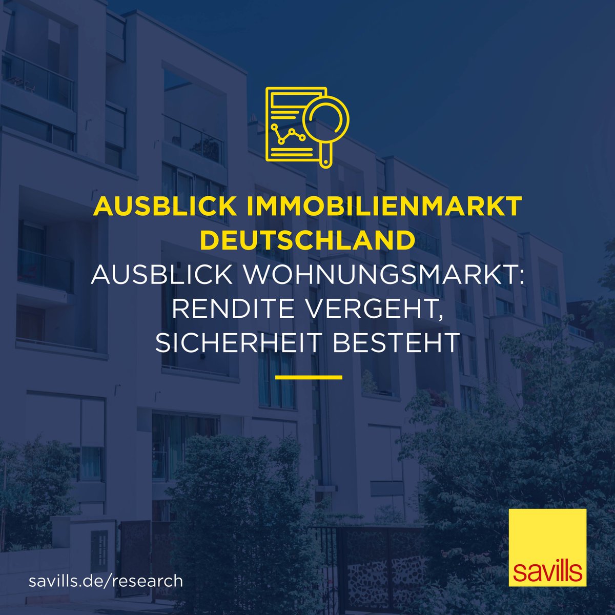 SavillsGermany's tweet photo. Warum #Wohnimmobilien die sicherste #Anlageklasse bleiben, obwohl die Phase perfekter Rahmenbedingungen zu Ende geht, beantworten unsere Experten Karsten Nemecek &amp; @_MPink_ in unserem "Ausblick Wohnungsmarkt: #Rendite vergeht, Sicherheit besteht": https://t.co/0BDc8gYvp2
 #wohnen https://t.co/2kHzm7Gtod
