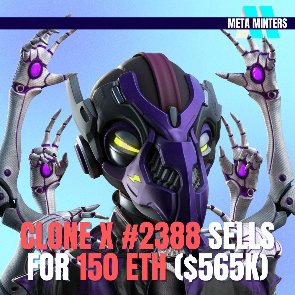 Clone X #2388 sells for 150ETH / $565k 😇

-⁠
Join our Discord Community! Link In Bio ⁠
-⁠
#nfts #nft #nftart #nftartist #nftcollector #metaminters