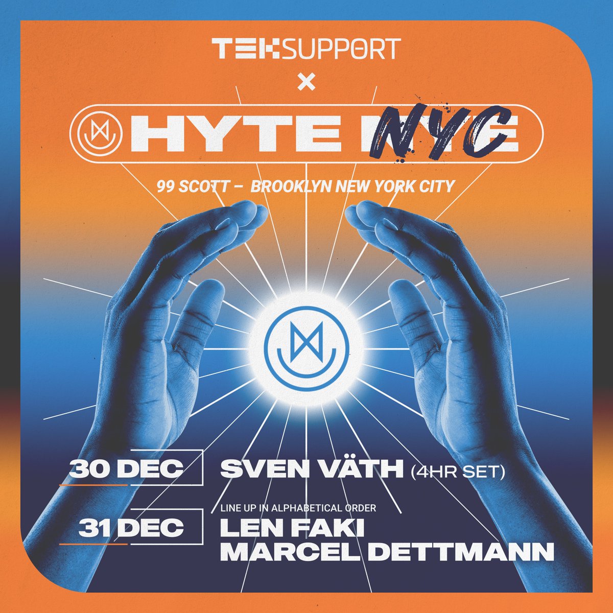 The end is still not here! Over two consecutive days, HYTE and renowned New Yorker promoter <a href="/Teksupportnyc/">Teksupport</a> will open the doors for an intimate end-of-year-raving. Get down for a last ride on two spectacular nights in the heart of Brooklyn. Tickets: link.dice.fm/nzM2oidIXlb