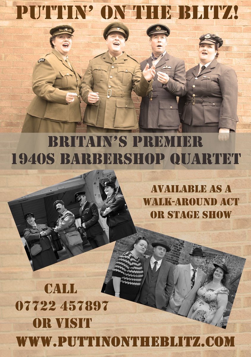 sparkyandsprite's tweet image. Puttin' on the Blitz!" Barbershop quartet are Britain's premier 1940s quartet performing all your vintage favourites in four part harmony.

One thing is guaranteed, whatever we sing, we always enjoy it; and that means you'll enjoy it too.