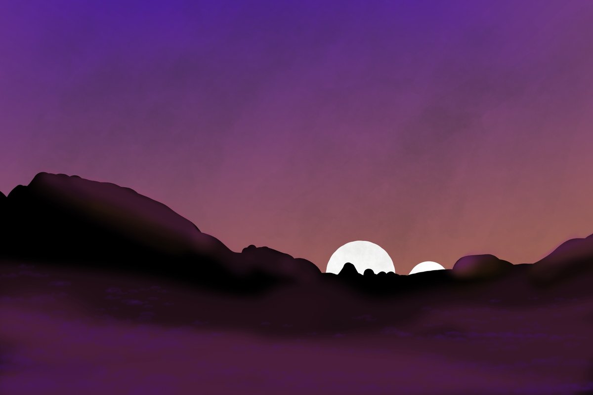 How about a purply version of my digital painting 'Binary sunrise on an alien mountain field'? I just might like it better than the original!

#art #digitalpainting #painting #digitalart #binarysuns #twinsuns #spaceart #sunset #sunrise #aliensky #alienlandscape