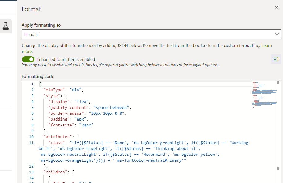sergeev_srg's tweet photo. so far so good... trying to apply the monaco-editor on top of the List Form formatting. #SharePoint #ColumnFormatting #spformatter https://t.co/TzJ6Z2aHXn