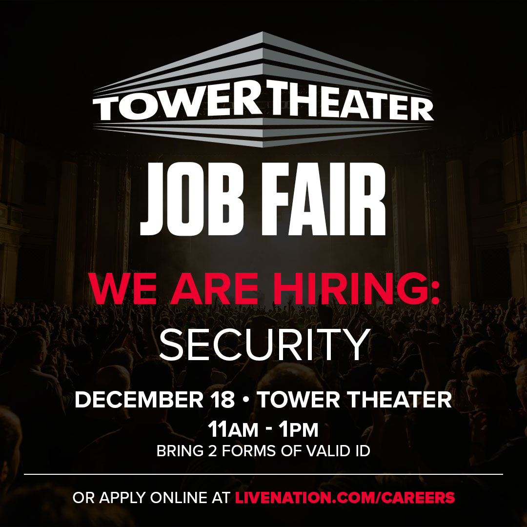 WE'RE HIRING ROCKSTARS to join our band! 🤘

⭐ Security

Join us for our open interview session at Tower Theater - December 18 - from 11AM to 1PM OR hit livemu.sc/3A7NMve and search "Philadelphia" in North American Roles.