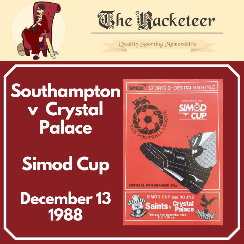 Theracketeer1's tweet photo. More great cover art! #onthisday in 1988 and @SouthamptonFC v @CPFC in the (defunct) #simodcup @SaintsProgs 
#saints #palace #southamptonfc #football #footballprogrammes 
https://t.co/Q8EauiL9U8 https://t.co/Vr6IqTYHTs