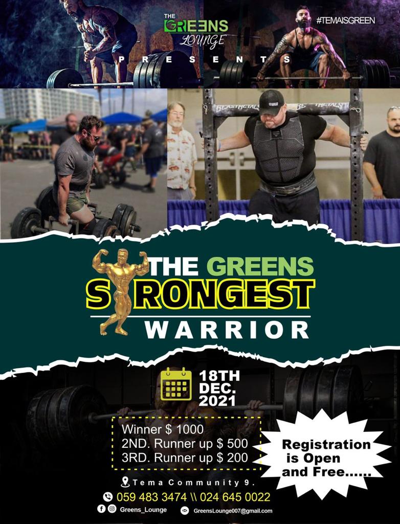 Opresii's tweet photo. If you're a body builder or believe you're strong then this is an opportunity for you to cashout this Saturday. The Greens Most Strongest happening at the @greens_Lounge. Registration is ongoing and it's Freeee. Come show what you've got and win some Cash 💪🏿 #GreenDecember https://t.co/x9jZ8lxsB0