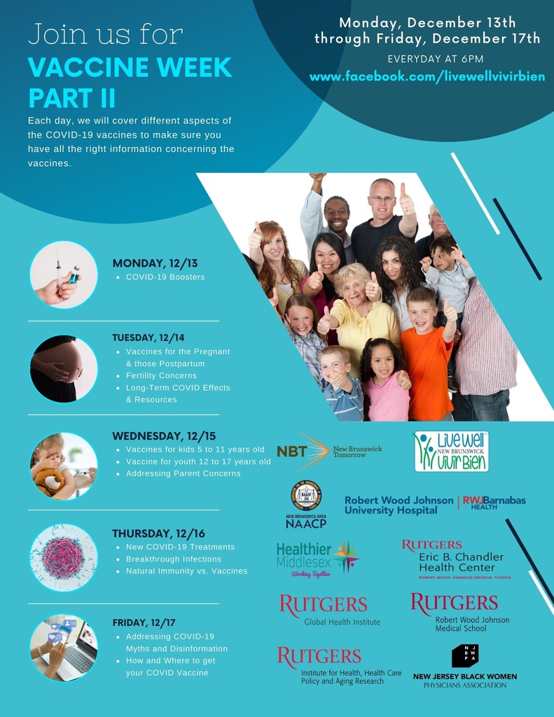 njbwpa's tweet photo. ✨This week is New Brunswick's Vaccine Week!

🖥️ Hop on FB Live tonight at 6 PM via https://t.co/GpQWfCRMKE to join the BOOSTER discussion.

💕 Together we can @nbabnaacp @NBTomorrow @HealthierMiddlesex @RWJBarnabas @RWJMS

#ConnectServeSupport #FactsMatter #ELCGrant https://t.co/8VRCCrdPkS